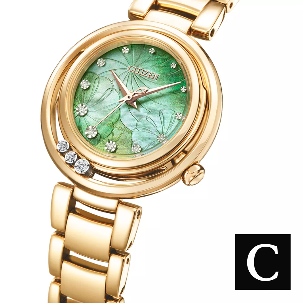 Citizen L EM1113-82Y Gold Tone Diamond Watch 29.8mm